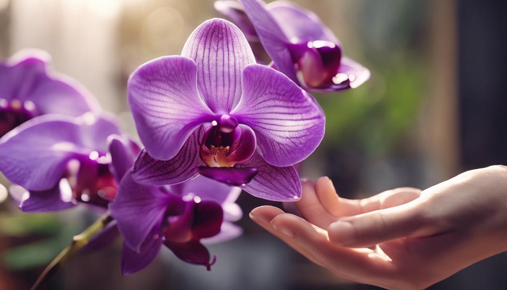 admiring purple orchids beauty