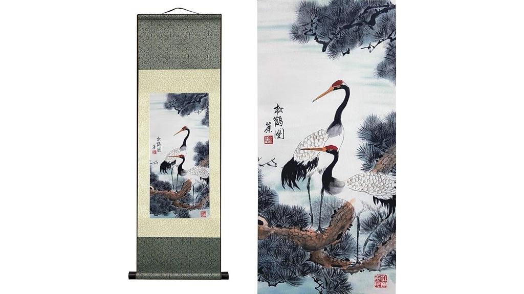 asian silk crane scroll