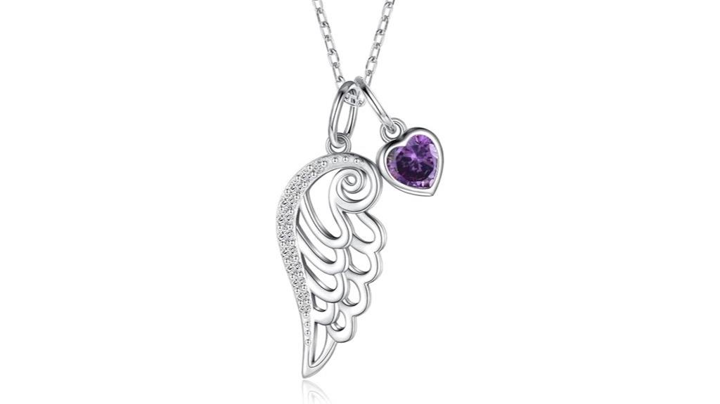 birthstone angel wing necklace