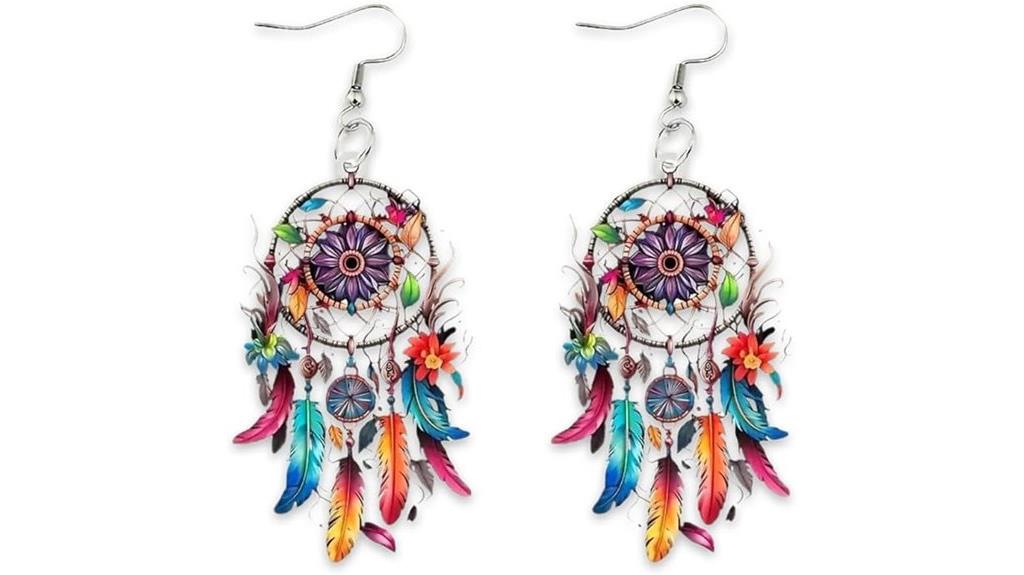 boho feather dangle earrings