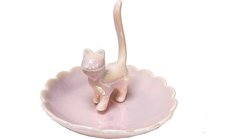 cat shaped ceramic jewelry dish
