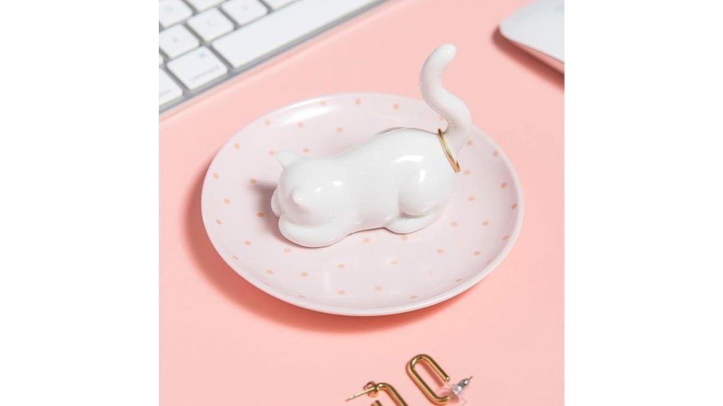 cat shaped ceramic jewelry tray