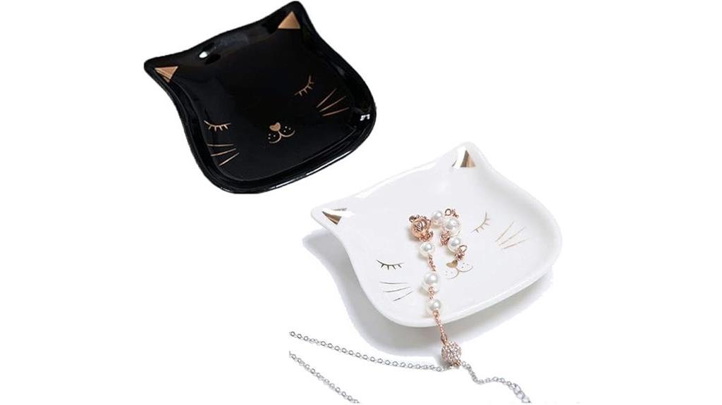 cat shaped ceramic jewelry trays