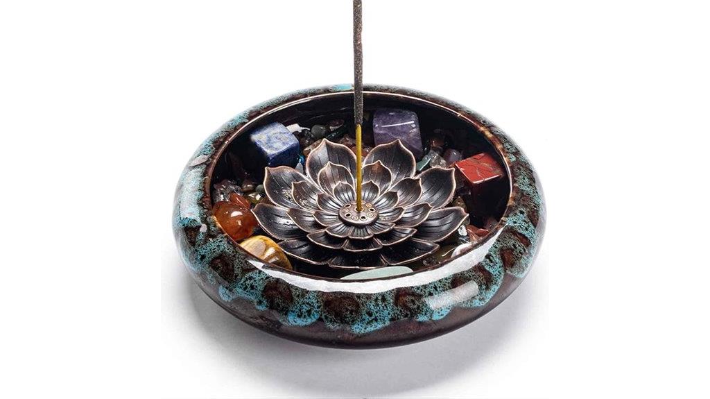crystal lotus ceramic incense holder