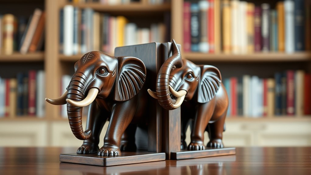 elegant carved elephant bookends