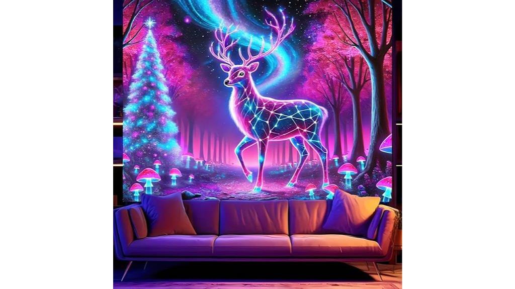 glowing deer forest tapestry