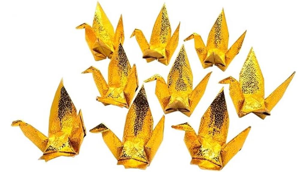 gold iridescent origami cranes