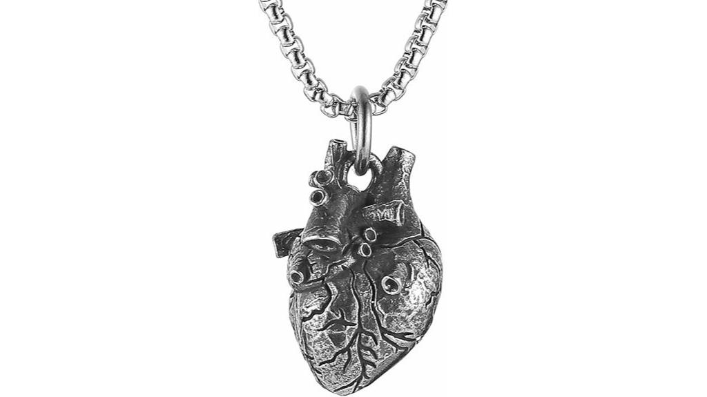 gothic heart steel necklace