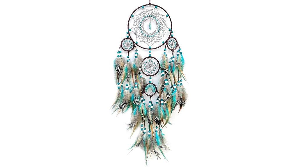 large handmade turquoise dreamcatcher