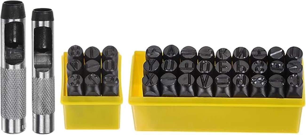 metal stamping kit includes alphabet symbols