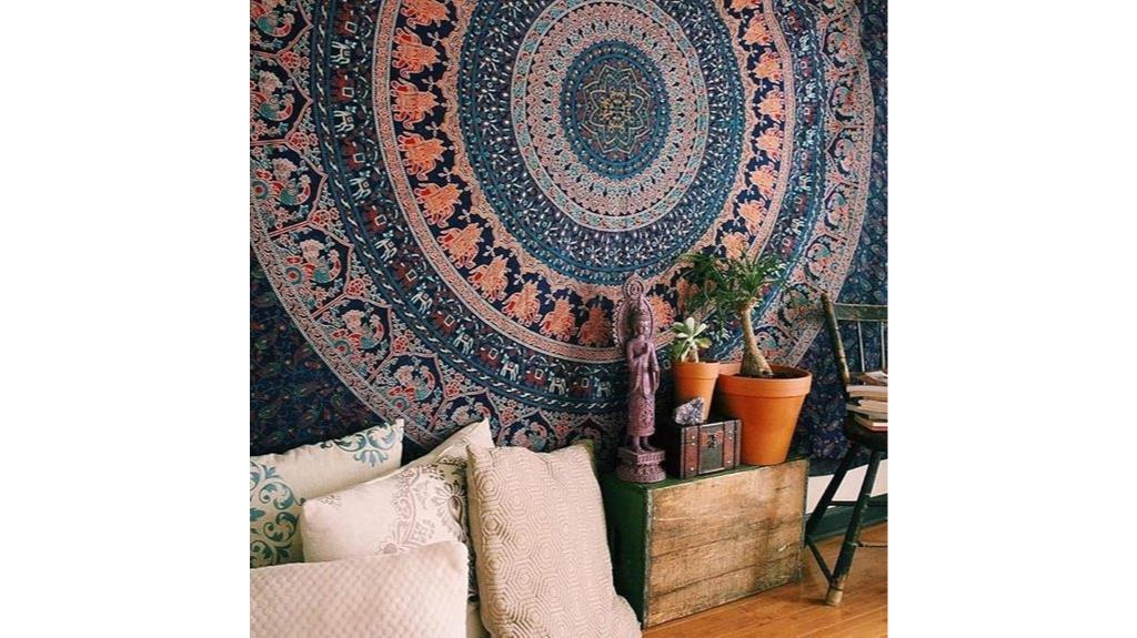 navy blue turquoise tapestry