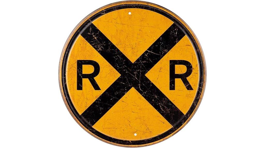 railroad crossing tin sign