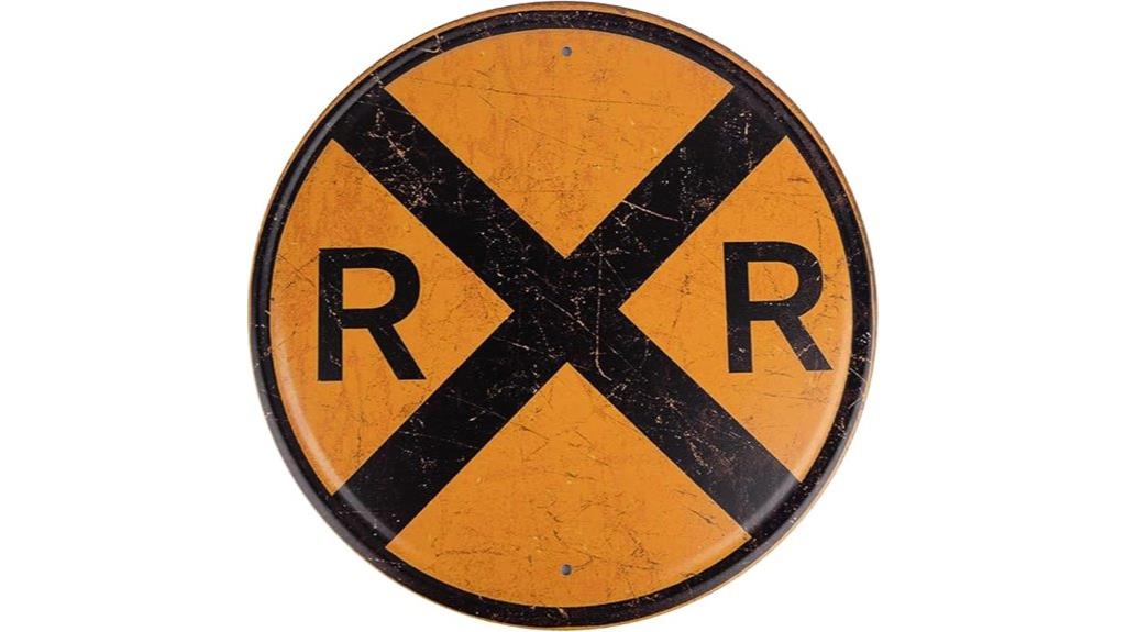 railroad crossing tin sign