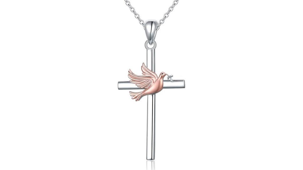 rose dove cross necklace