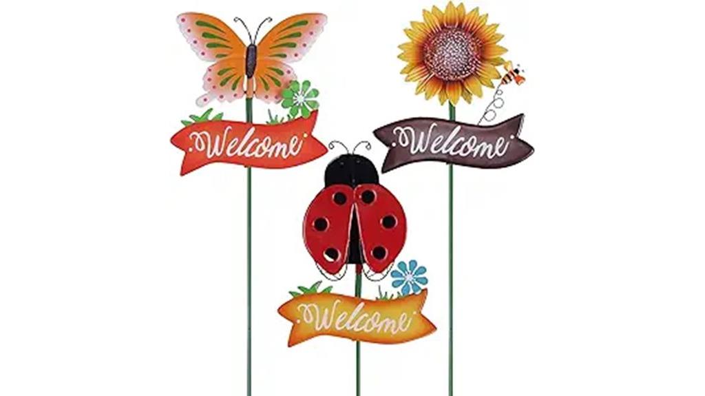 set of 3 metal garden stakes