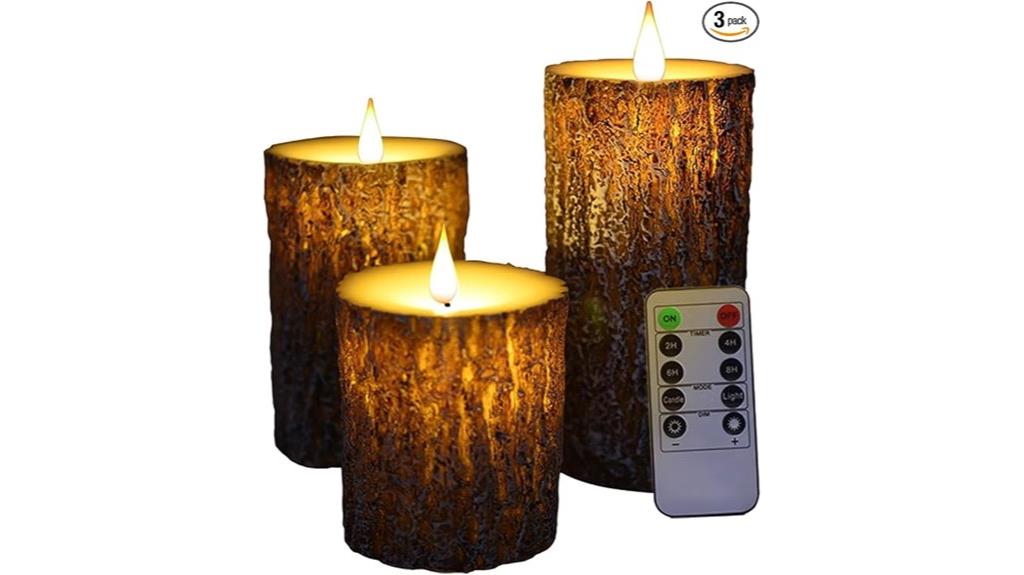 set of three pine bark candles