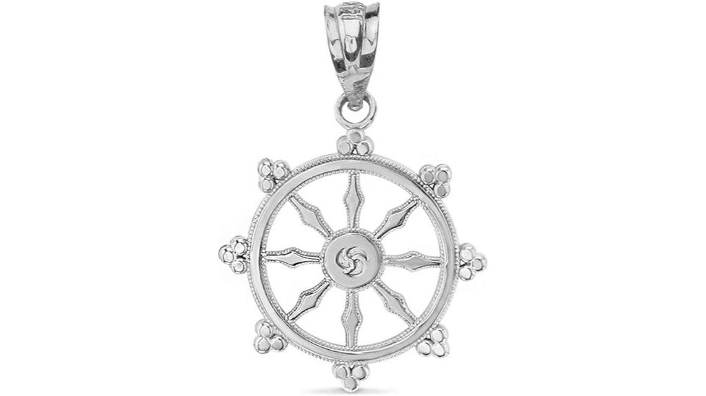 silver dharma wheel pendant