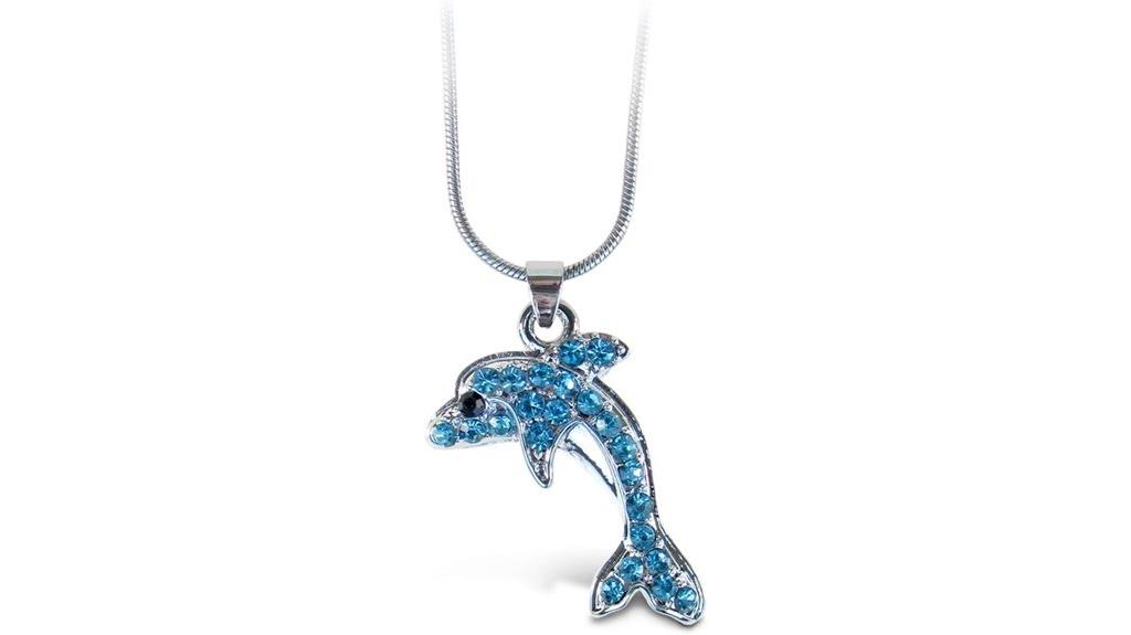 silver dolphin rhinestone necklace