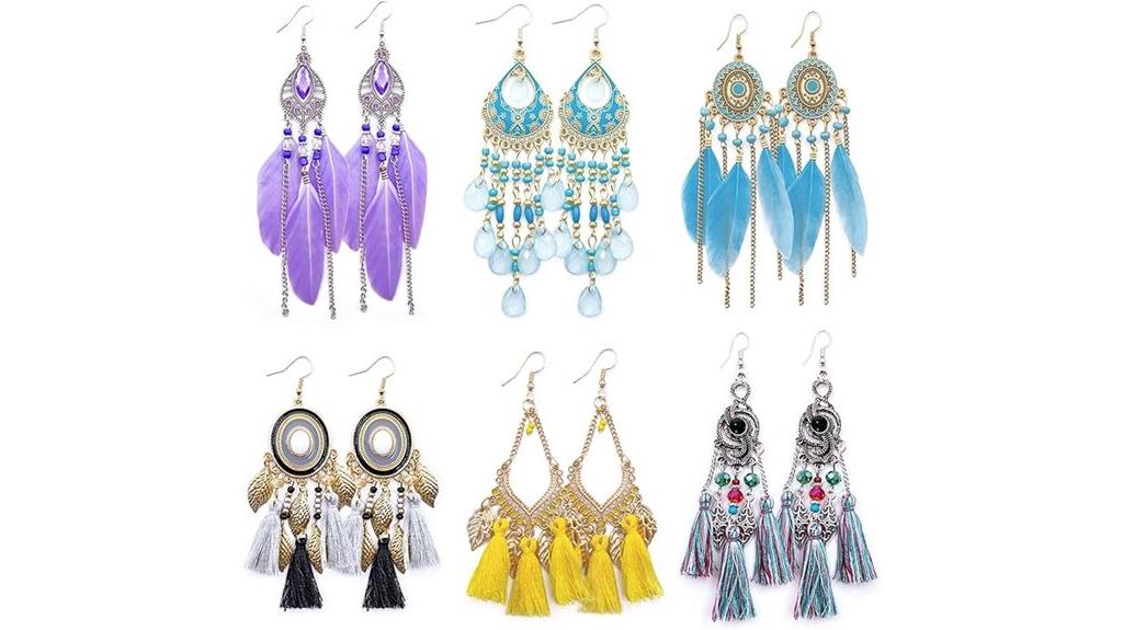 six bohemian earring pairs