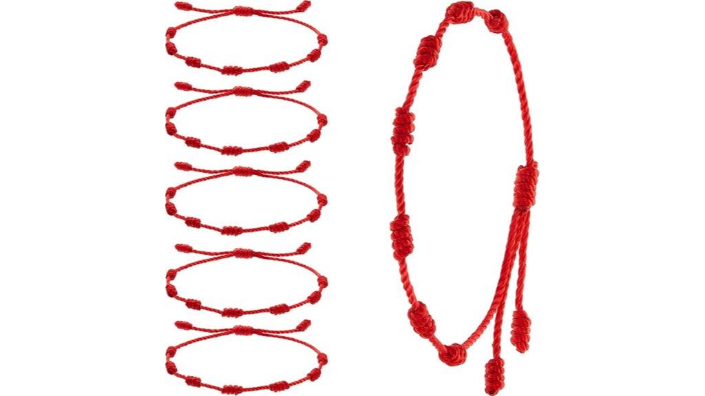 six red string bracelets
