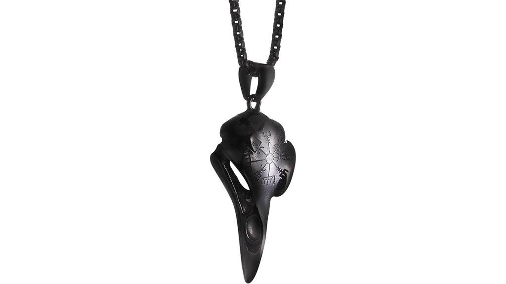 viking raven skull necklace