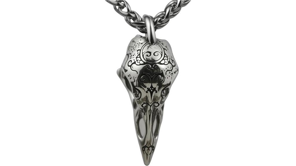 viking raven skull necklace