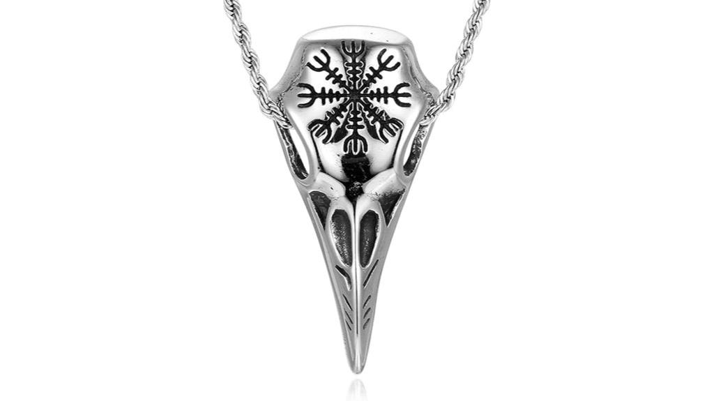viking raven skull necklace