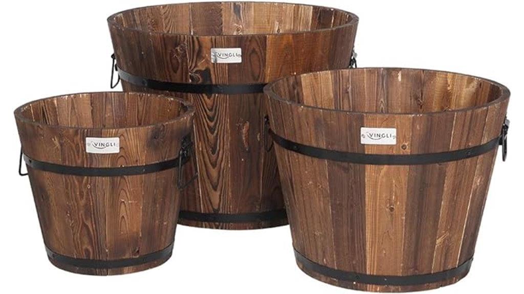 wooden barrel planter set