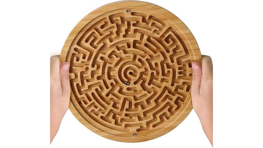 wooden labyrinth with metal balls